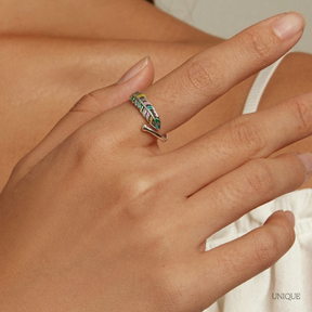 Anillo Pluma Colorida en Plata 925
