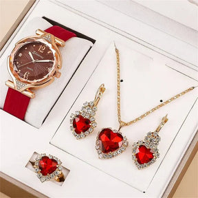 Conjunto de Joyas Pasión Eterna – Reloj, Collar, Aros y Anillo