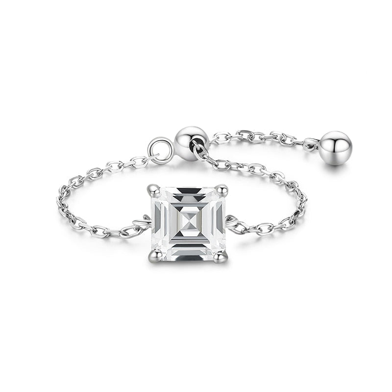 Anillo de Plata con Cristal de Circonita y Cadena Ajustable